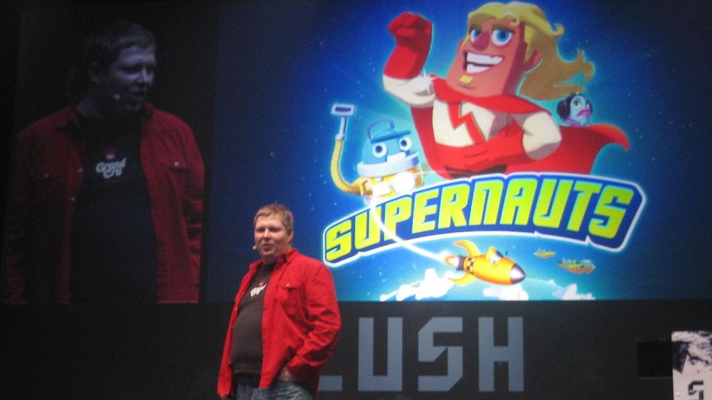 GrandCru -peliyrityksen johtaja Markus Pasula esitteli Supernauts-peliä hiljattain Slush-tapahtumassa Helsingissä.