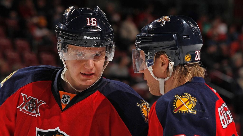 Aleksander Barkov ja Sean Bergenheim Panthersin väreissä tammikuussa 2014.