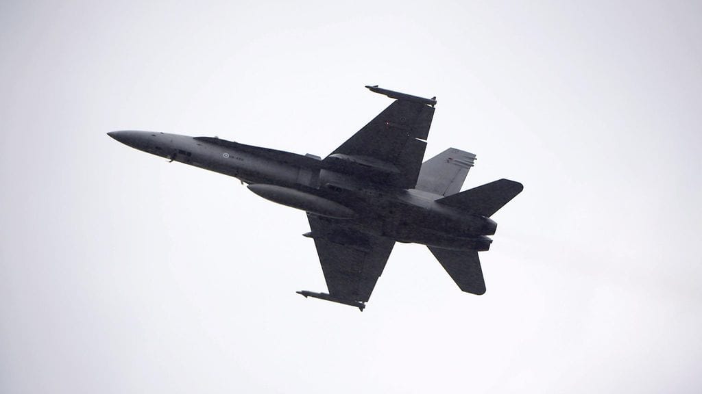 F/A-18 Hornet -hävittäjä. Kuvituskuva.