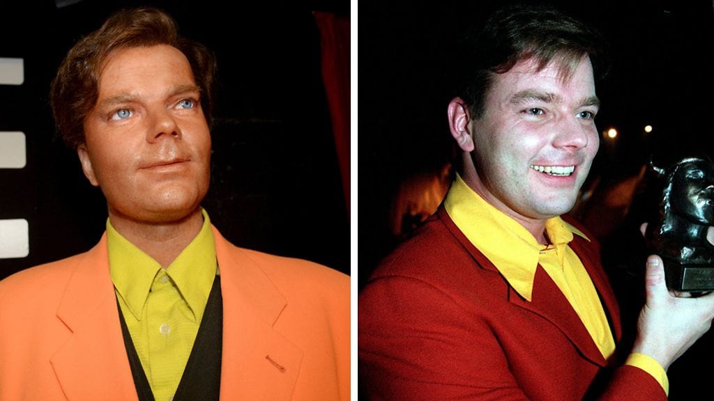 Laulaja Jari Sillanpäätä kuvaava vahanukke Visulahden vahakabinetissa kesällä 2015 ja Sillanpää itse kuvattuna vuonna 1998.