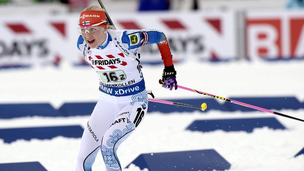 Kaisa Mäkäräinen sekaviestikilpailussa Holmenkollenilla torstaina.