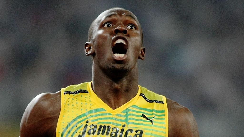 Usain Bolt ensimmäisen triplan aikaan 2008
