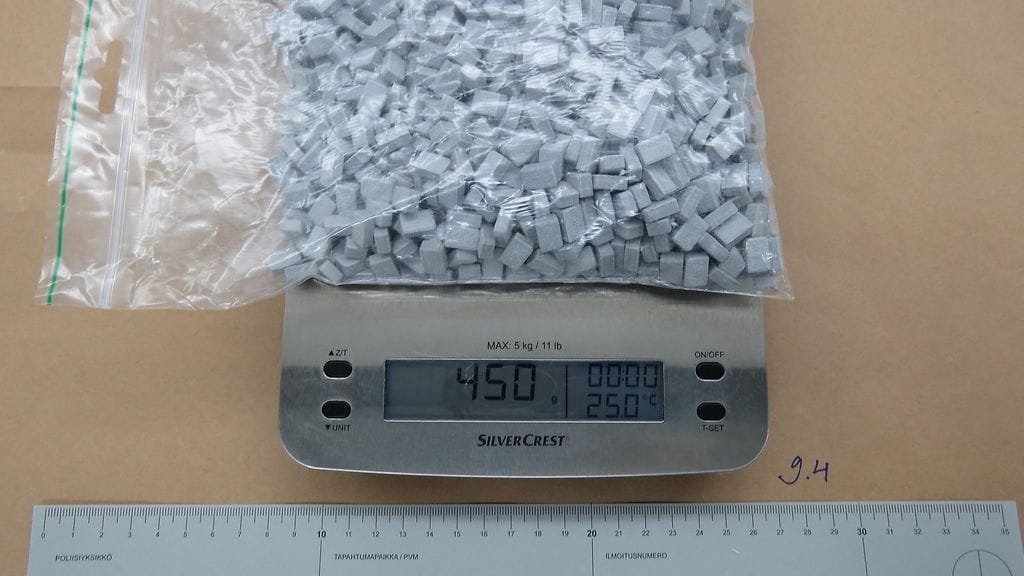 Douppikaupalta takavarikoituja ekstaasitabletteja. KUVA: Tulli