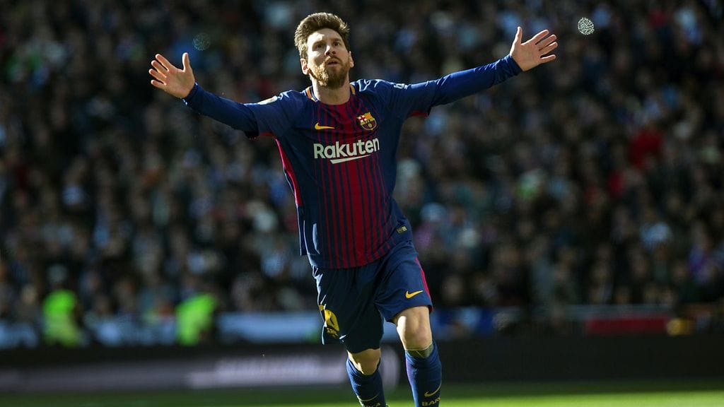 Lionel Messi tuuletti osumaansa.