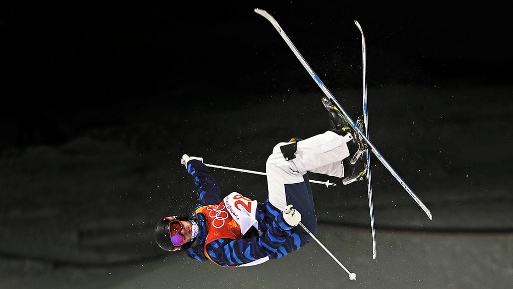 Jussi Penttalan taidonnäyte tiistain harjoituksista Pyeongchangissa.