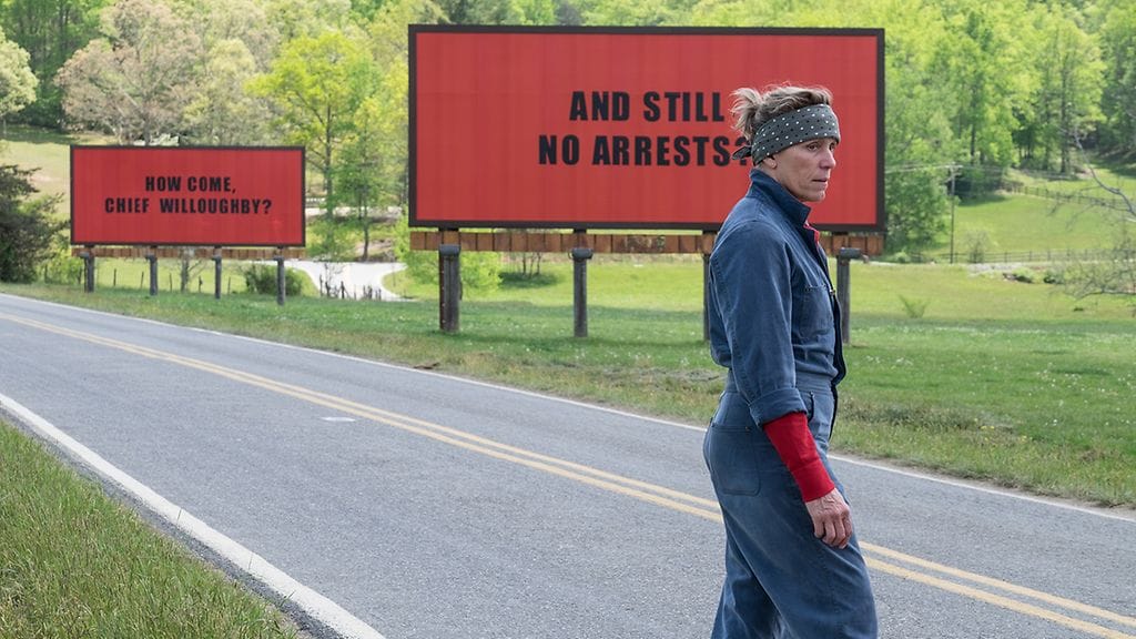 Frances McDormand näyttelee pääroolin elokuvassa Three Billboards Outside Ebbing, Missouri.