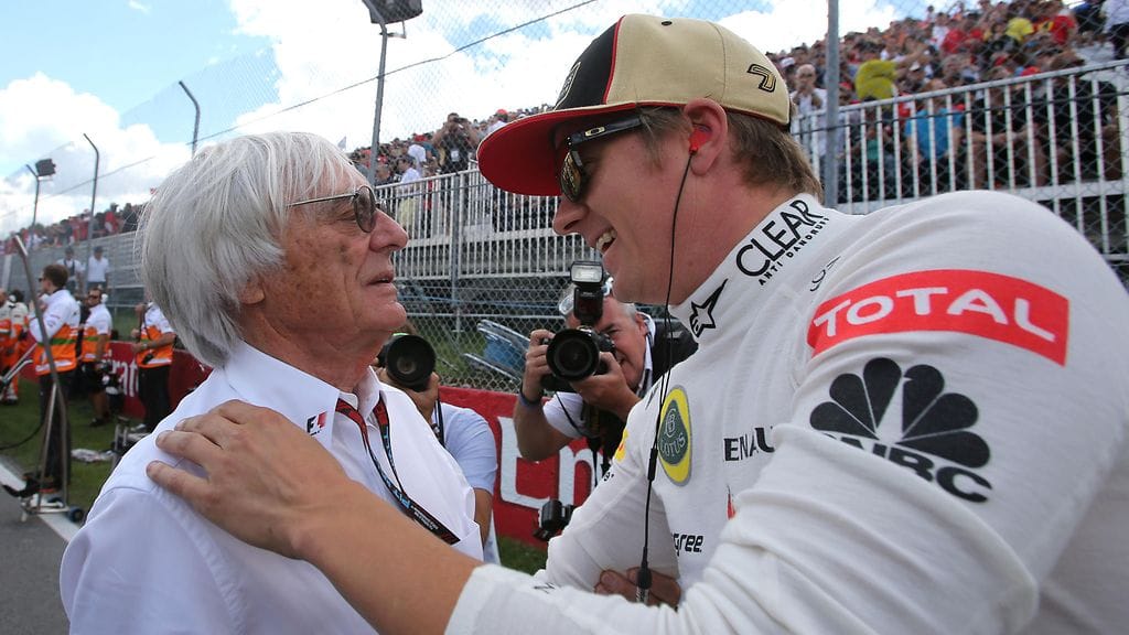 Bernie Ecclestone ja Kimi Räikkönen keskustelivat ennen kilpailun lähtöä Montrealissa 2013.