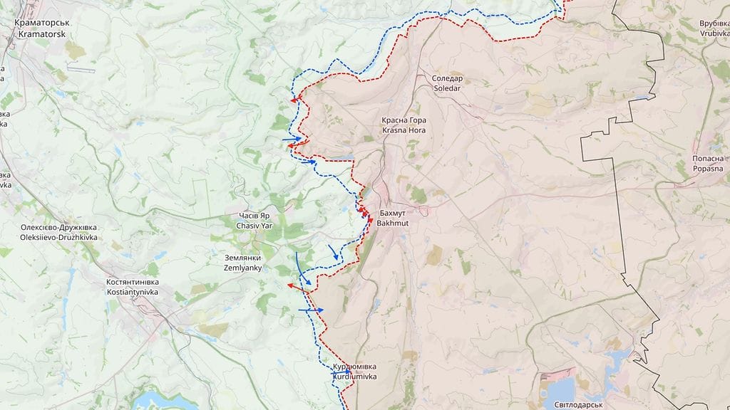 Bahmutin rintamatilanne 14. toukokuuta 2023.