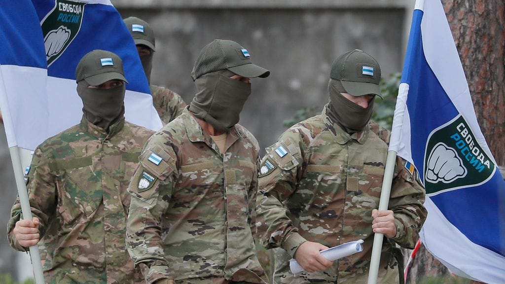 Vapaan Venäjän legioonan jäseniä kuvattuna Irpinissä elokuussa 2022.