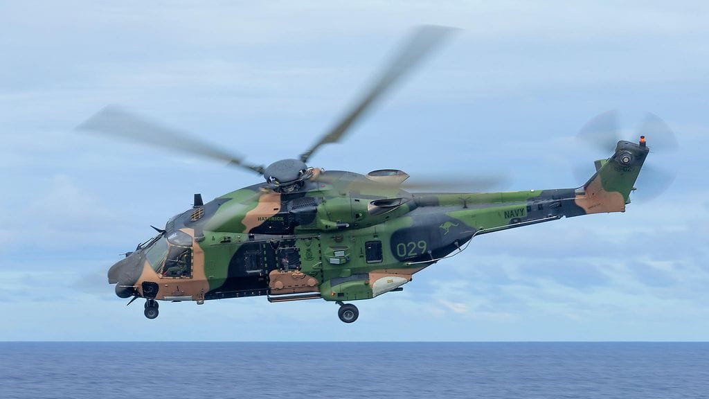 Kuvassa MRH-90 Taipan-helikopteri. Mereen syöksynyt kopteri oli tätä mallia. COMMONWEALTH OF AUSTRALIA 2023, DEPARTMENT OF DEFENCE.