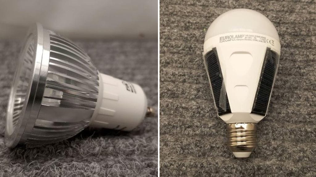 Takaisinvedettävät lamput: Suomen Valotorni Oy:n FIAI-lamppu ja Finvalo Ky:n Eurolamp-led-lamppu.