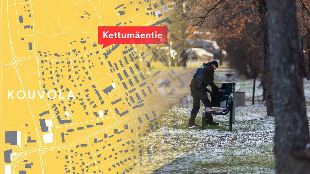 Rikos tapahtui Kouvolan Kuusankoskella. Kuvassa poliisi tutkii rikospaikkaa.