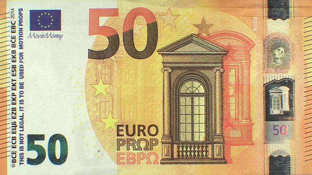 Väärennetty altered design -seteli. Väärennöksen tunnistaa Movie money -tekstistä vasemmassa yläkulmassa.