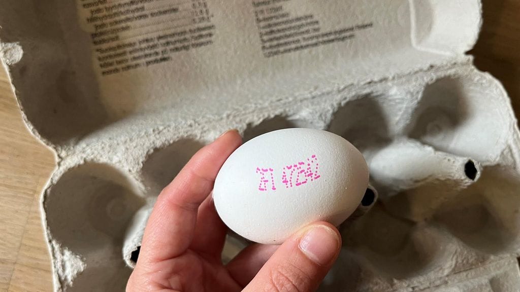 Kananmuniin lätkäistään leima, joka kertoo tärkeää tietoa munan alkuperästä ja tuotantotavasta.